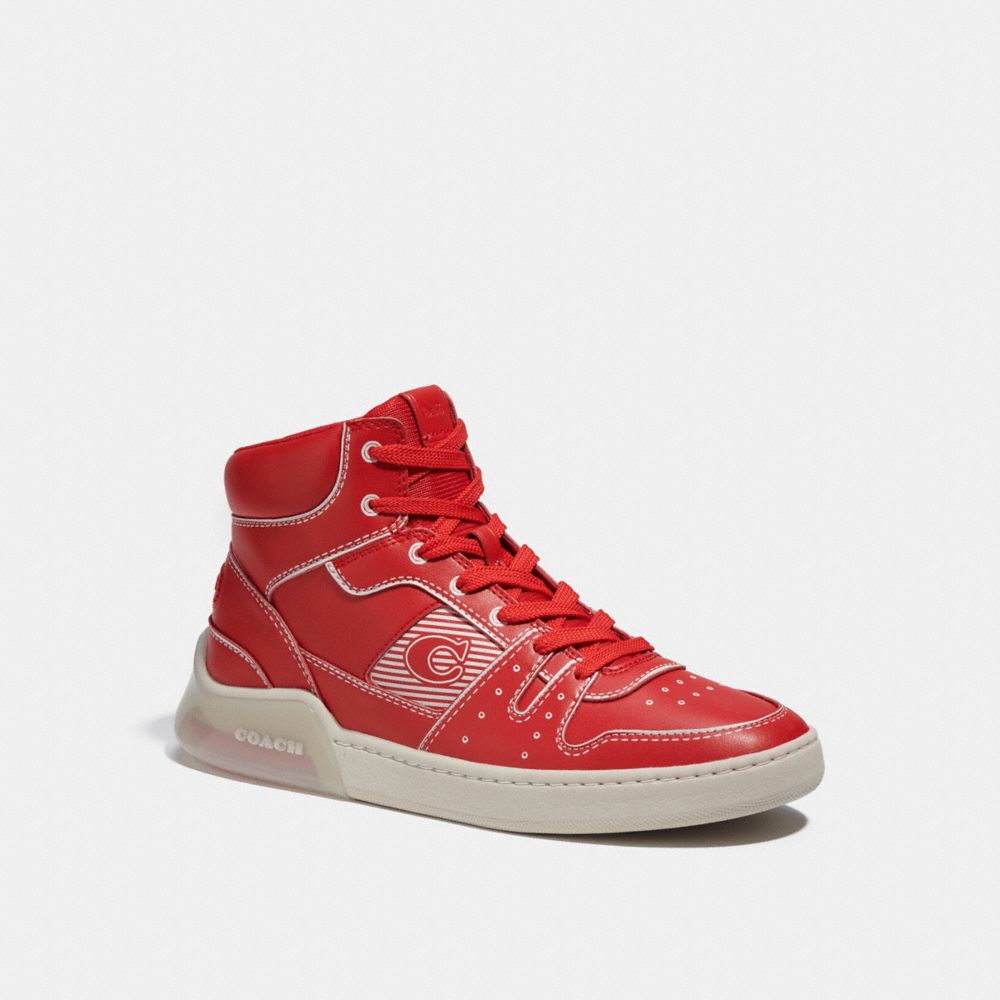 COACH®,CITYSOLE HIGH TOP SNEAKER WITH TROMPE L'OEIL,Sport Red/Steam,Front View
