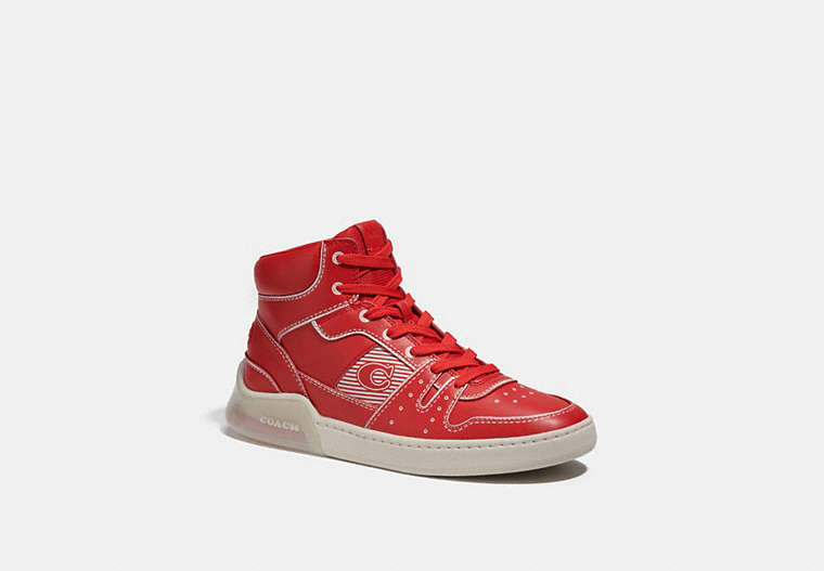COACH®,CITYSOLE HIGH TOP SNEAKER WITH TROMPE L'OEIL,Leather,Sport Red/Steam,Front View