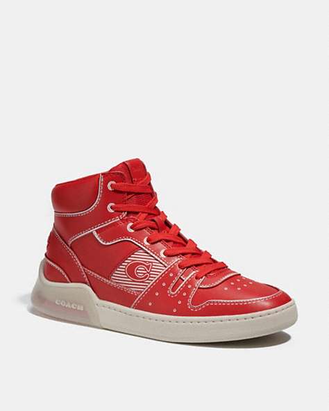 COACH®,CITYSOLE HIGH TOP SNEAKER WITH TROMPE L'OEIL,Leather,Sport Red/Steam,Front View