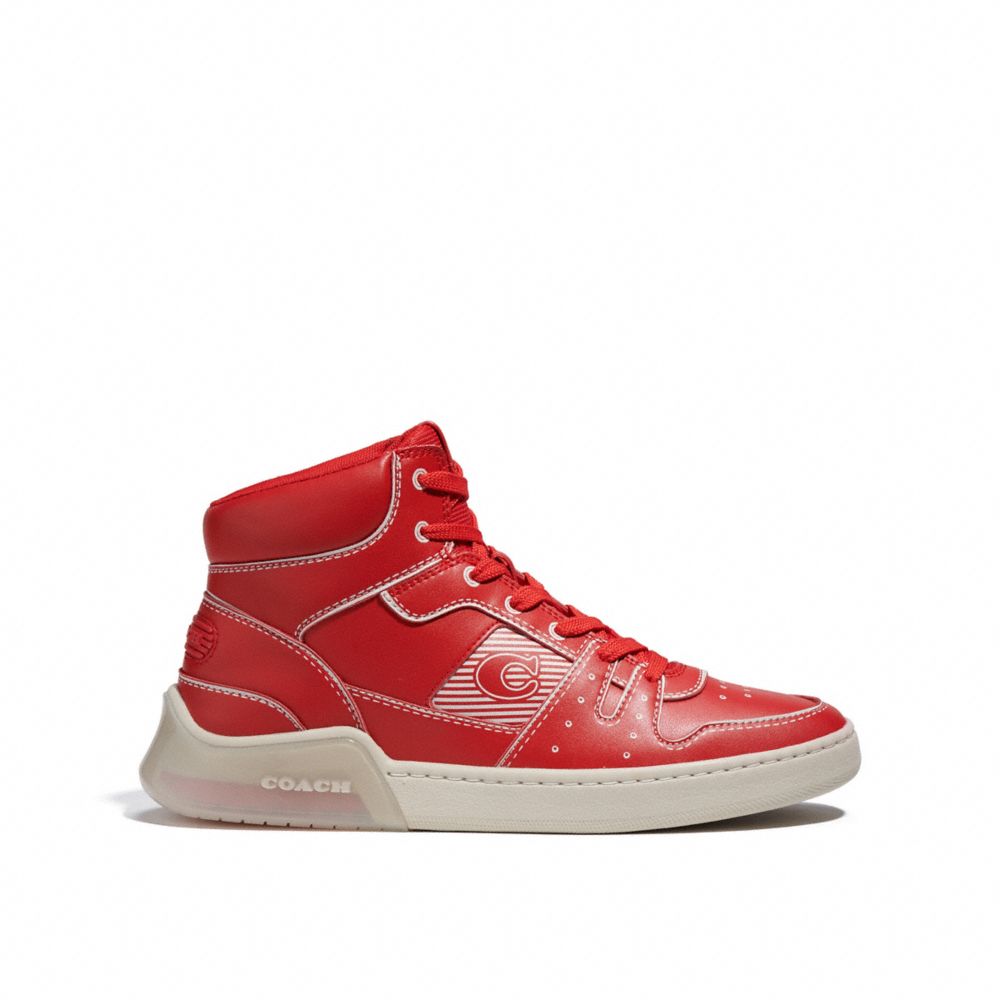 COACH®,CITYSOLE HIGH TOP SNEAKER WITH TROMPE L'OEIL,Sport Red/Steam,Angle View