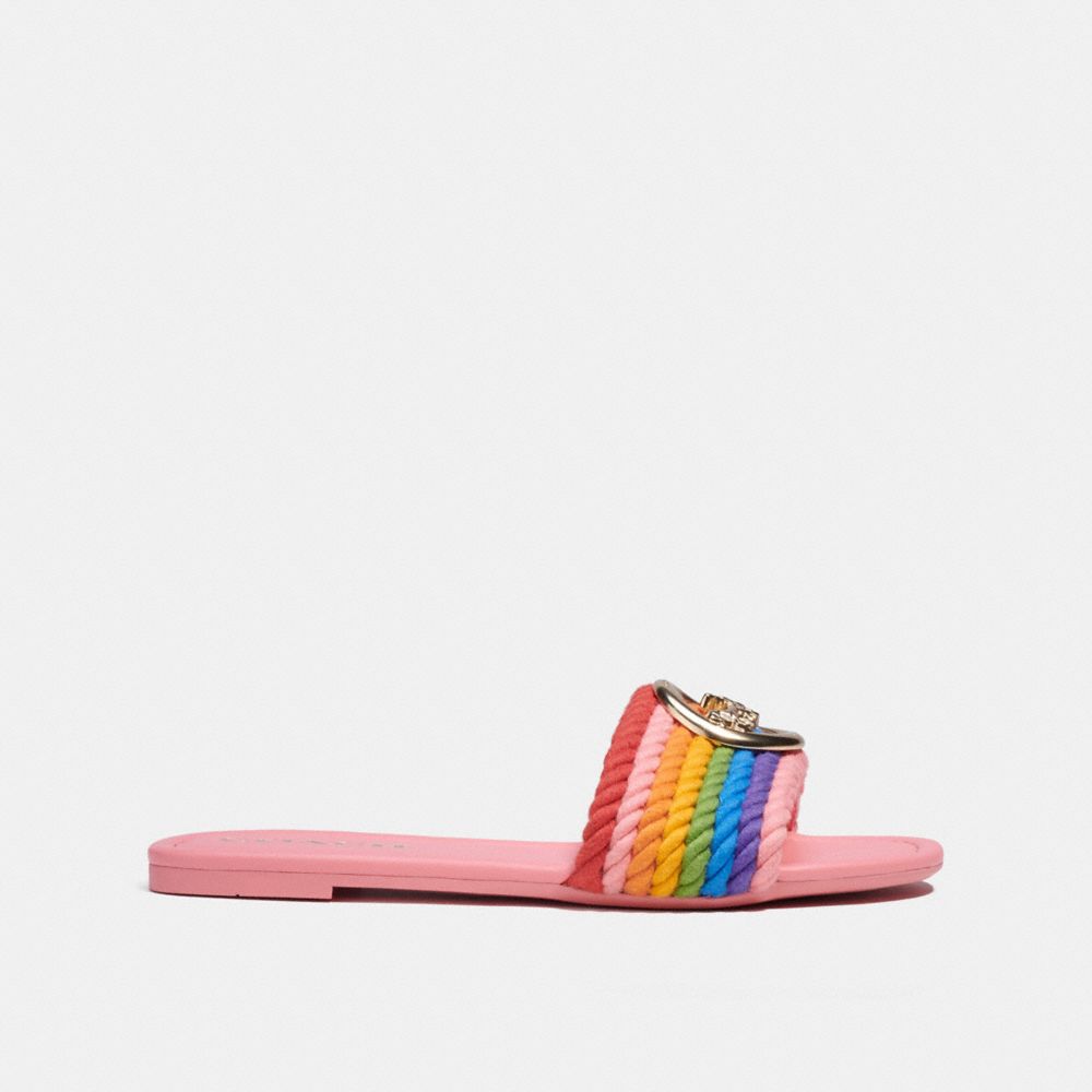 COACH®,JOLIE SANDAL,Pink Lemonade Multi,Angle View