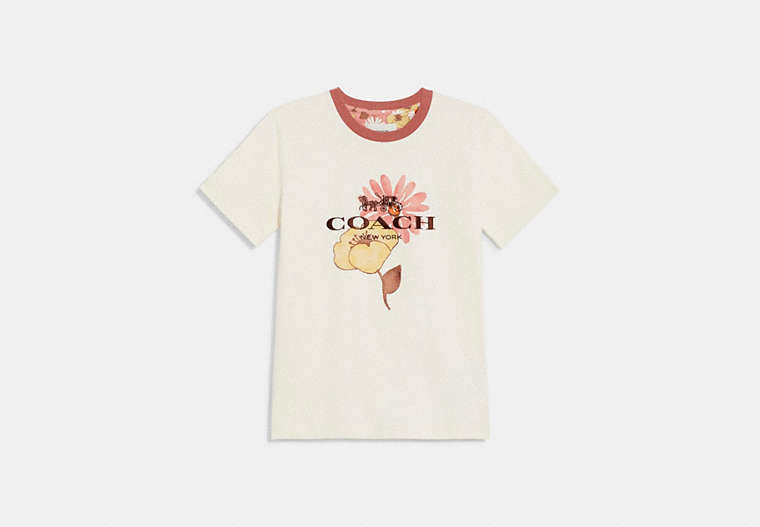 COACH®,FLORAL T-SHIRT IN ORGANIC COTTON,Chalk,Front View
