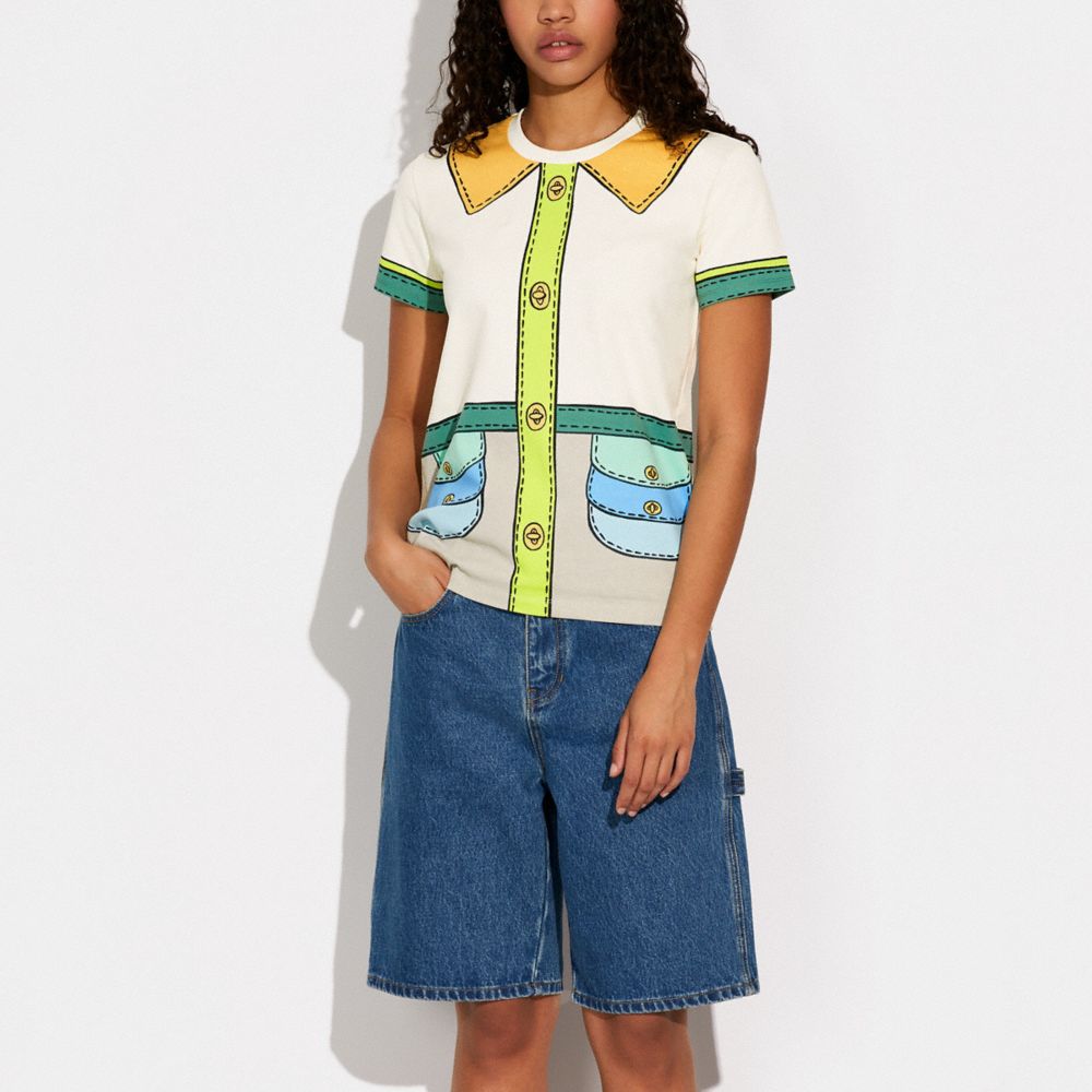 Trompe L'oeil Belted T Shirt In Organic Cotton