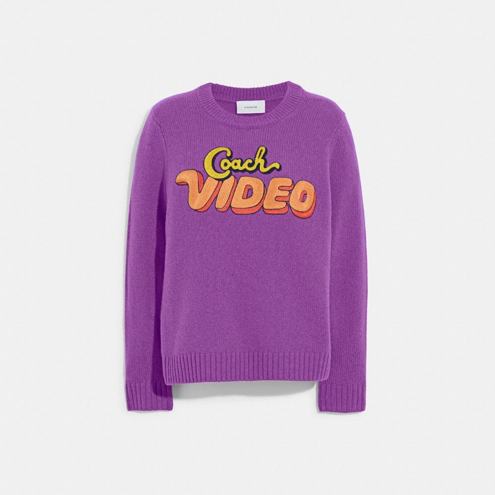 COACH®,VIDEO CREWNECK SWEATER,Purple,Front View