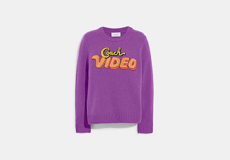 COACH®,VIDEO CREWNECK SWEATER,wool,Purple,Front View
