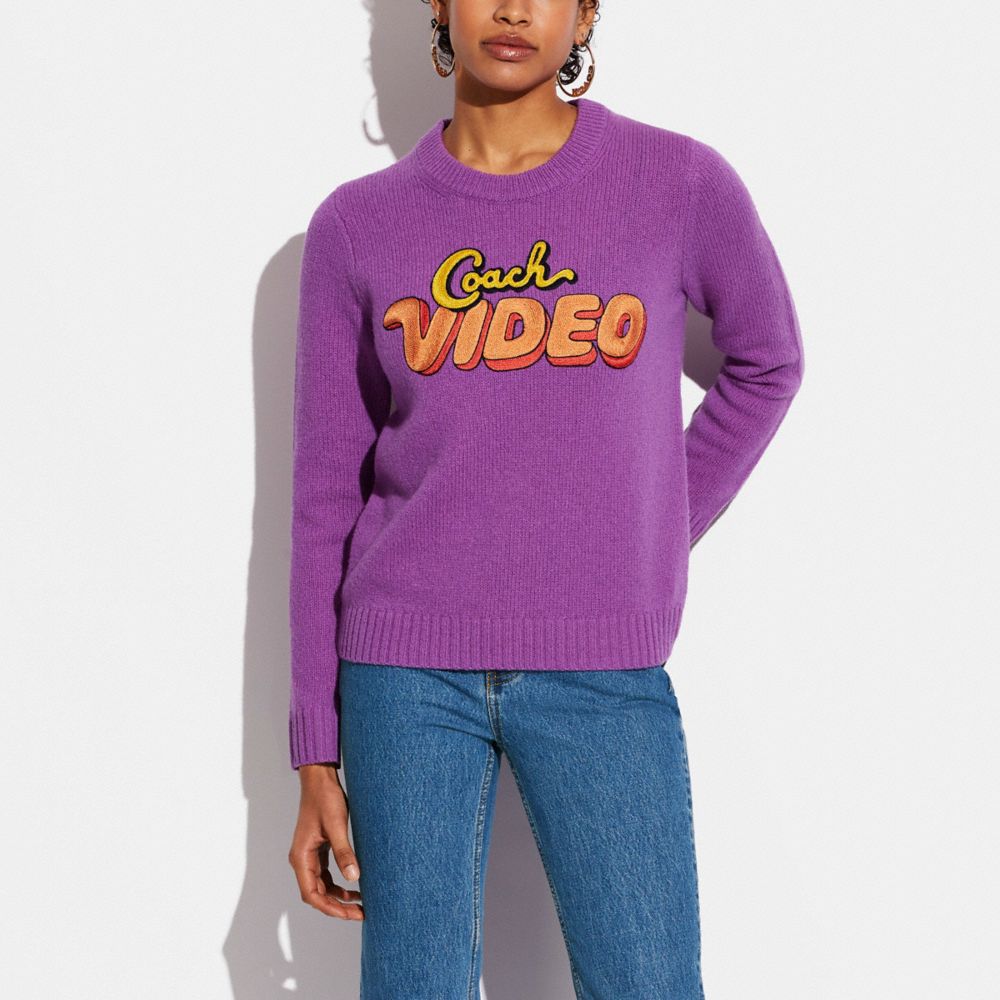 COACH®,VIDEO CREWNECK SWEATER,Purple,Scale View