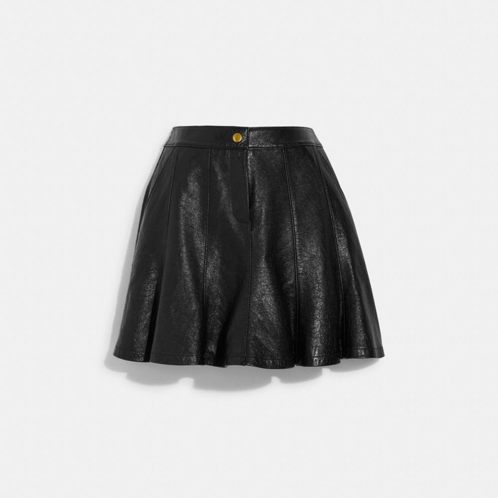 COACH®,LEATHER MINI SKIRT,Black,Front View