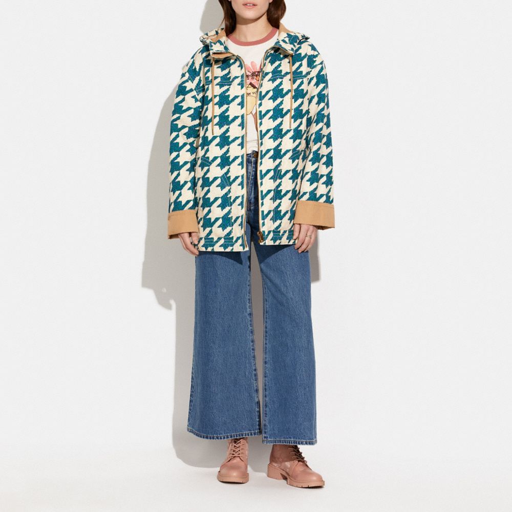 Houndstooth Hooded Jacket In Organic Cotton