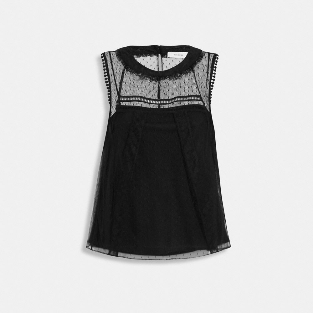 COACH®,LACE SLEEVELESS TOP,Polyester,Black,Front View