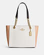 COACH®,CAMMIE CHAIN TOTE IN COLORBLOCK,Leather,Large,Gold/Chalk Multi,Front View
