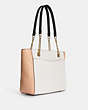 COACH®,CAMMIE CHAIN TOTE IN COLORBLOCK,Leather,Large,Gold/Chalk Multi,Angle View