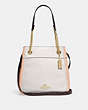COACH®,CAMMIE CHAIN BUCKET BAG IN COLORBLOCK,Gold/Chalk Multi,Front View