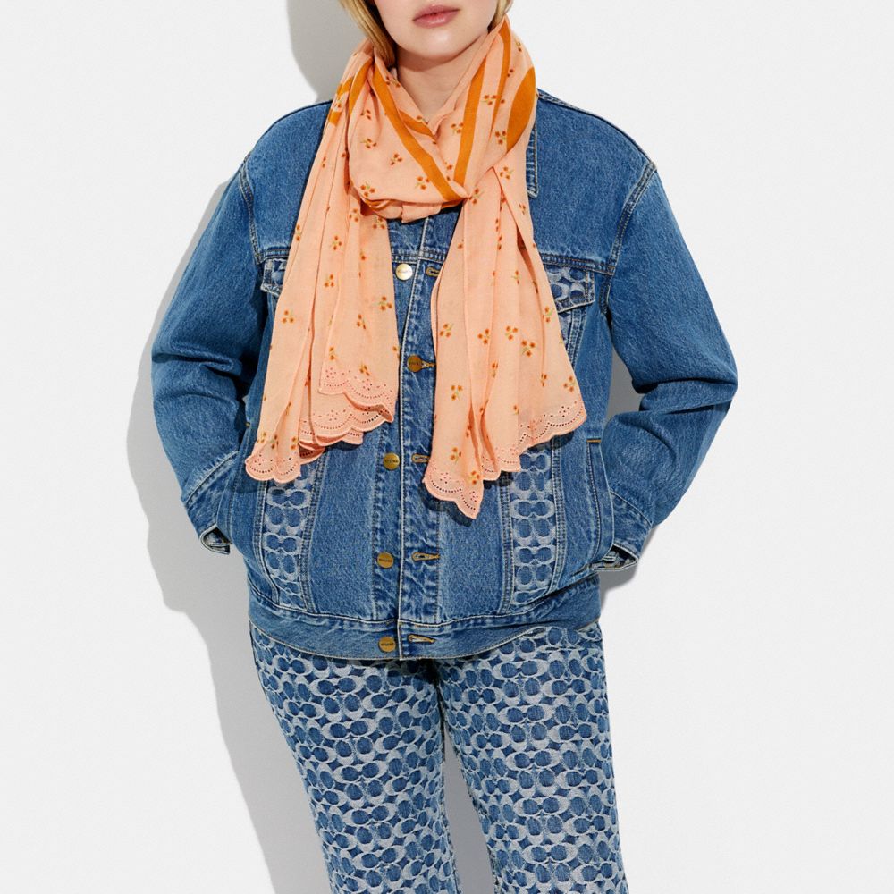 COACH®,フローラル トリオ プリント オブロング スカーフ,ファッション雑貨,ﾌｪｲﾃﾞｯﾄﾞ ﾋﾟﾝｸ