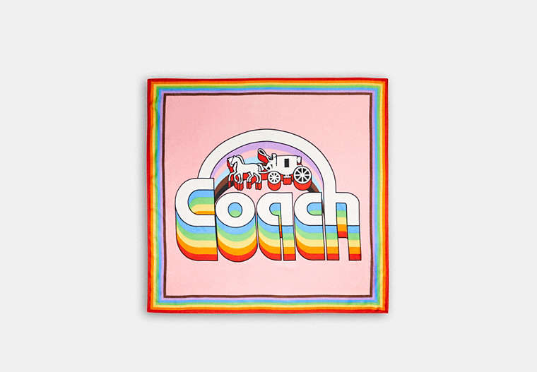 COACH®,RAINBOW SIGNATURE HORSE AND CARRIAGE PRINT SILK SQUARE SCARF,Silk,Multi,Front View