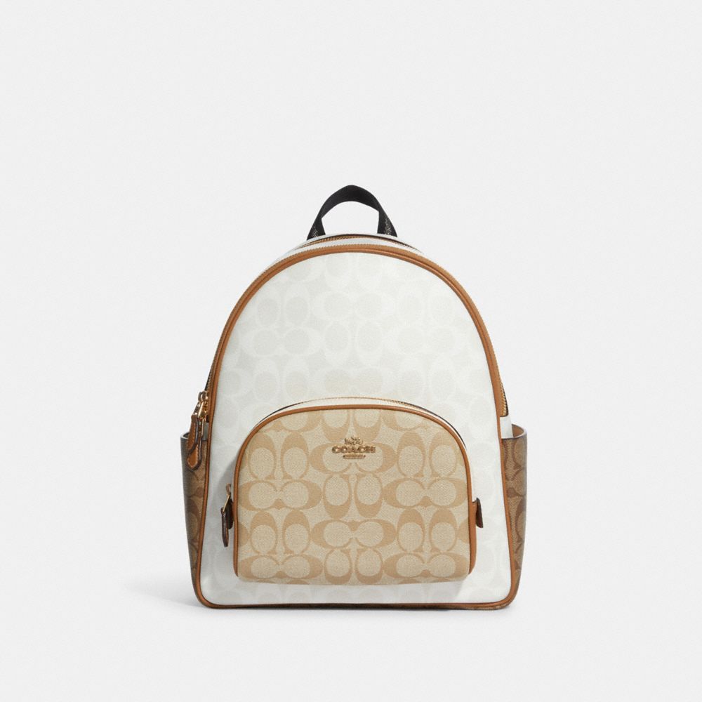 COACH®,COURT BACKPACK IN BLOCKED SIGNATURE CANVAS,Signature Canvas,Large,Gold/Chalk/Glacier White Multi,Front View