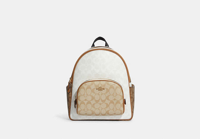 COACH®,COURT BACKPACK IN BLOCKED SIGNATURE CANVAS,pvc,Large,Gold/Chalk/Glacier White Multi,Front View