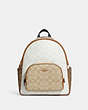 COACH®,COURT BACKPACK IN BLOCKED SIGNATURE CANVAS,pvc,Large,Gold/Chalk/Glacier White Multi,Front View
