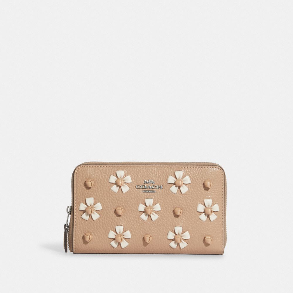 COACH® | Medium Id Zip Wallet With Floral Whipstitch