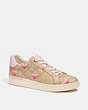COACH®,CLIP LOW TOP SNEAKER IN SIGNATURE CANVAS,Khaki/ Light Pink,Front View