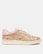 COACH®,CLIP LOW TOP SNEAKER IN SIGNATURE CANVAS,Khaki/ Light Pink,Angle View