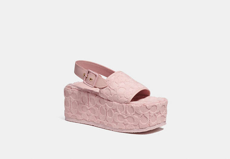 COACH®,NOELLE SANDAL IN SIGNATURE TERRY CLOTH,Leather,Carnation,Front View