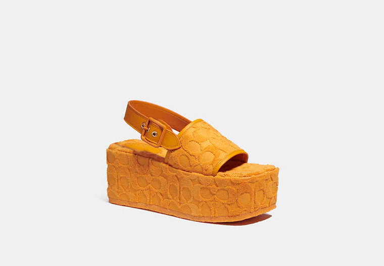 COACH®,NOELLE SANDAL IN SIGNATURE TERRY CLOTH,Leather,Papaya,Front View