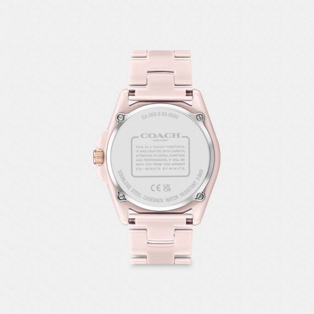 COACH®,MONTRE GREYSON, 36 MM,Céramique,Rose fard.,Back View