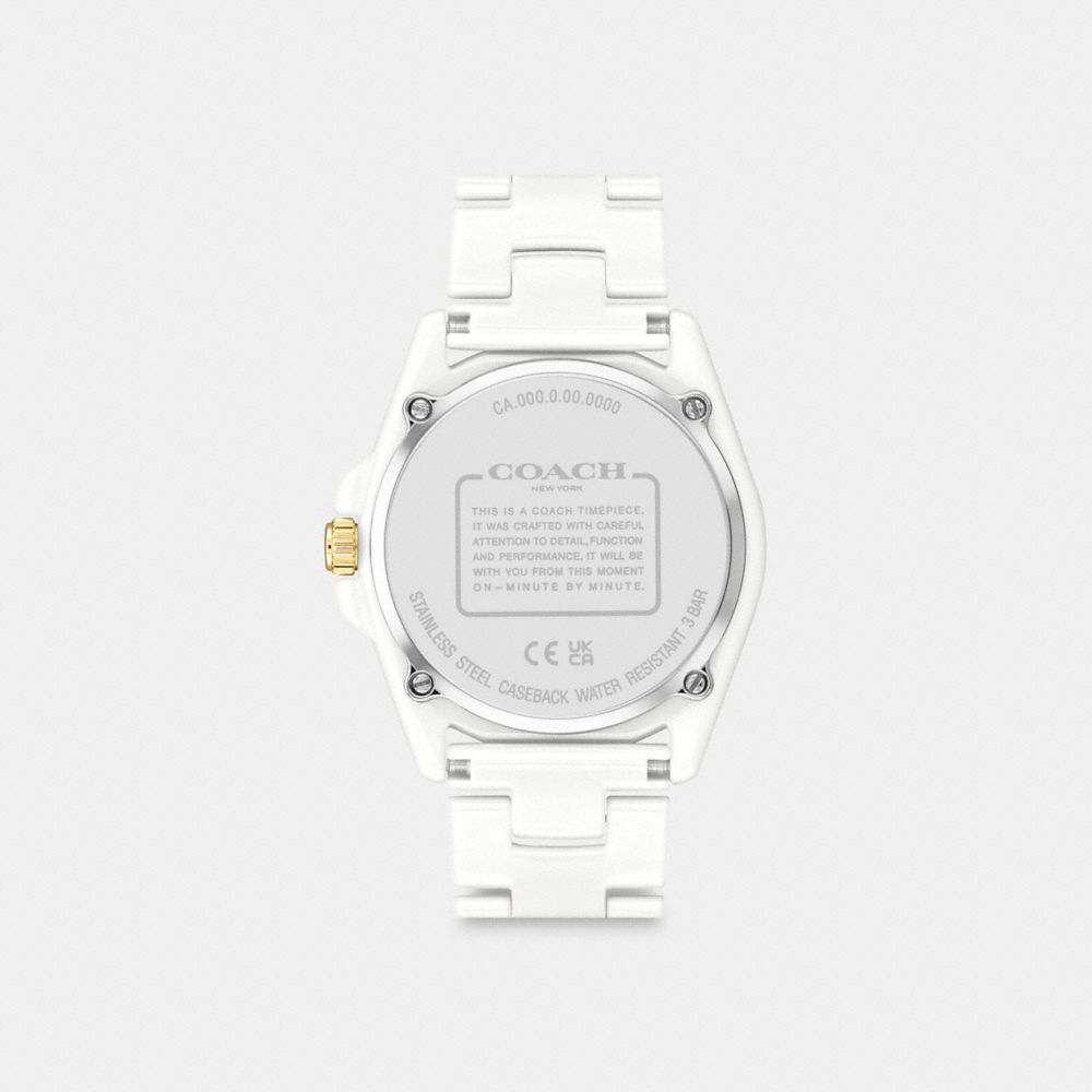 COACH®,GREYSON WATCH, 36MM,Ceramic,White 1,Back View