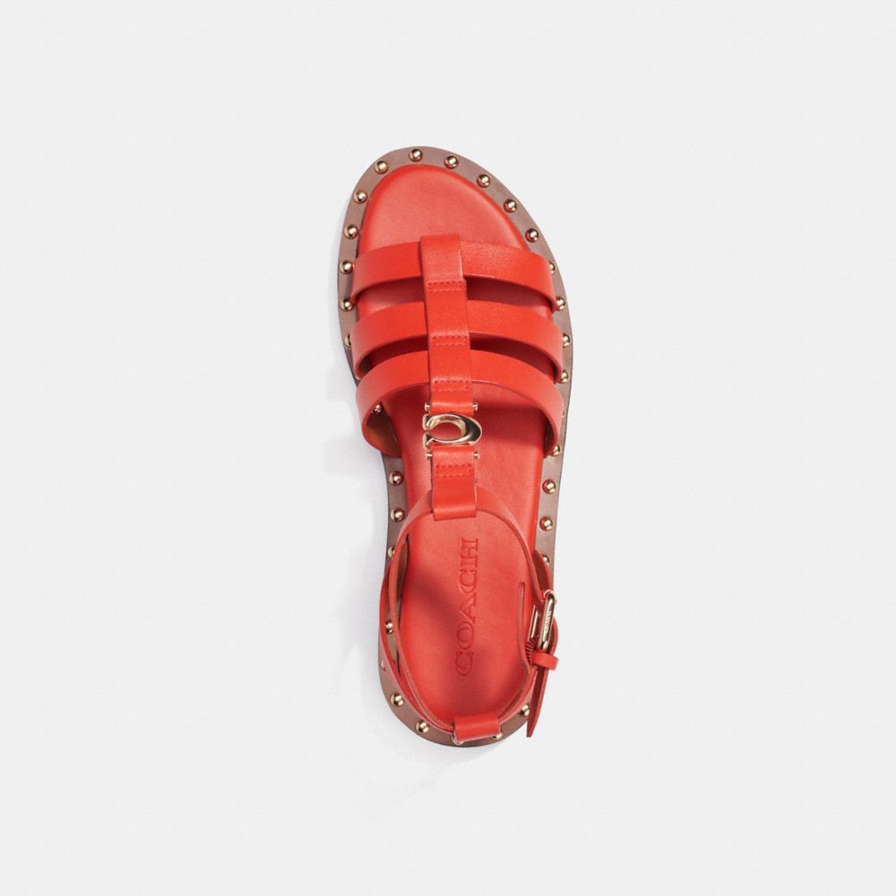 COACH®,Giselle Sandal,Lining Leather,Rubber,Leather,Sandals,Studded,Caged,Gold Metal,Casual,Red,Inside View,Top View