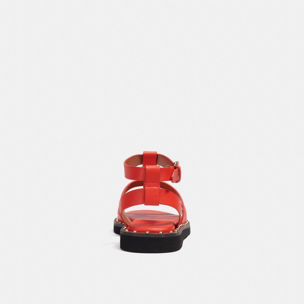 COACH®,Giselle Sandal,Lining Leather,Rubber,Leather,Sandals,Studded,Caged,Gold Metal,Casual,Red,Alternate View