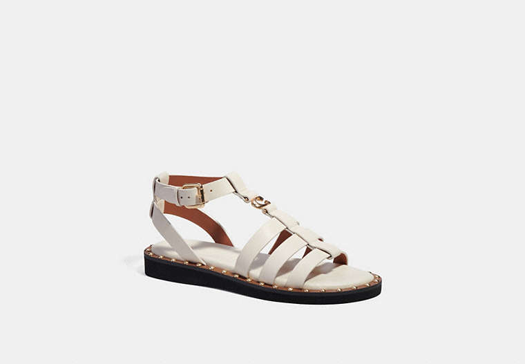 COACH®,GISELLE SANDAL,Leather,Chalk,Front View