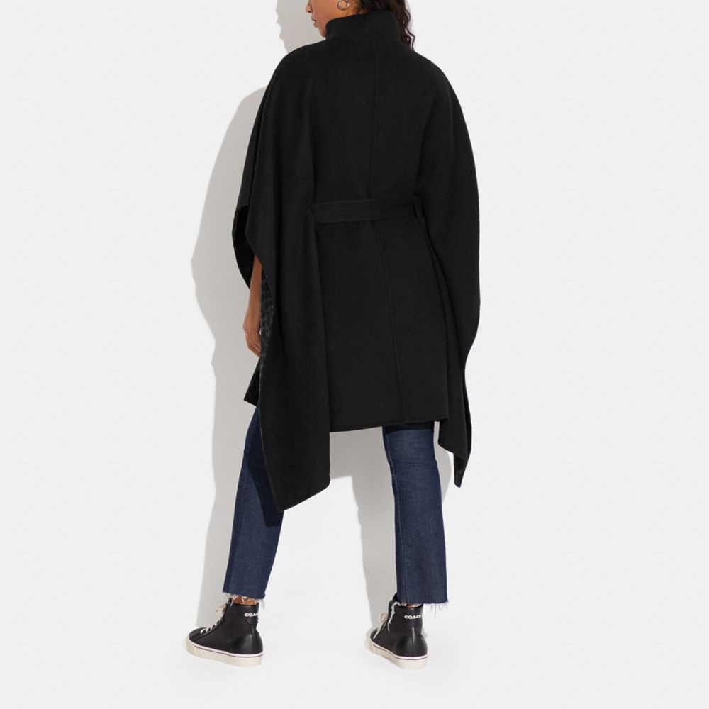 COACH®,Double Face Wool Cape,Poncho,Tie Belt,Casual,Black,Scale View
