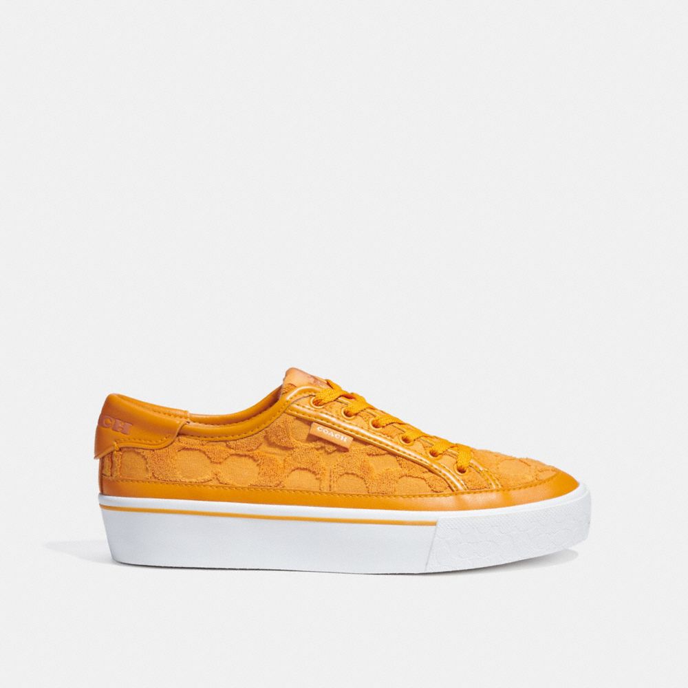 COACH®,CITYSOLE PLATFORM SNEAKER IN SIGNATURE TERRY CLOTH,Terry Cloth,Papaya,Angle View