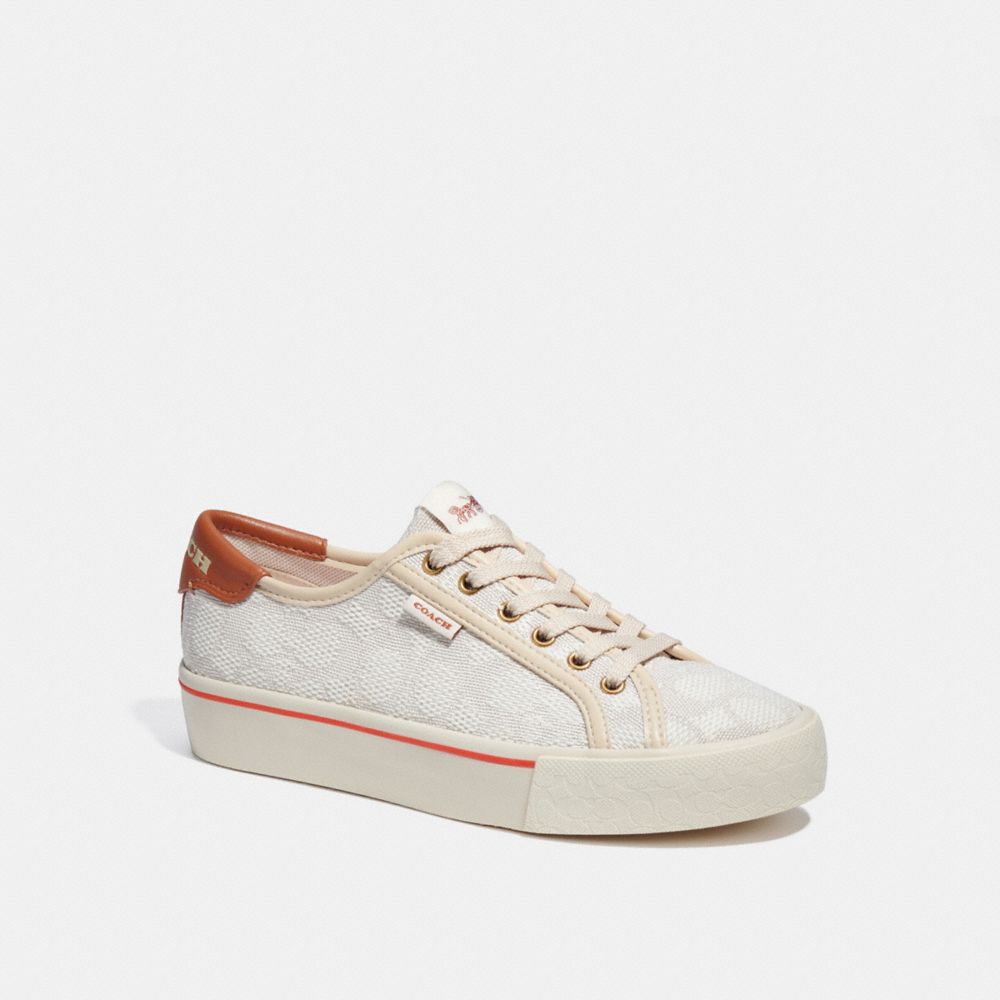 COACH®,CITYSOLE PLATFORM SNEAKER IN SIGNATURE JACQUARD,Signature Jacquard,Honeymoon,Ivory/Chalk,Front View