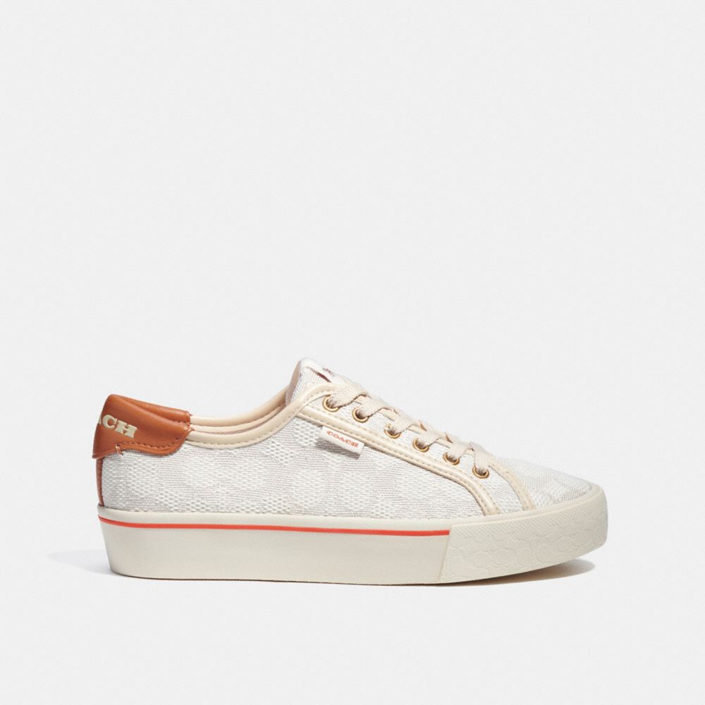 COACH®,CITYSOLE PLATFORM SNEAKER IN SIGNATURE JACQUARD,Signature Jacquard,Honeymoon,Ivory/Chalk,Angle View