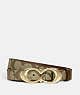 COACH®,SIGNATURE BUCKLE BELT, 25MM,Signature Coated Canvas,Gold/Khaki Saddle,Front View