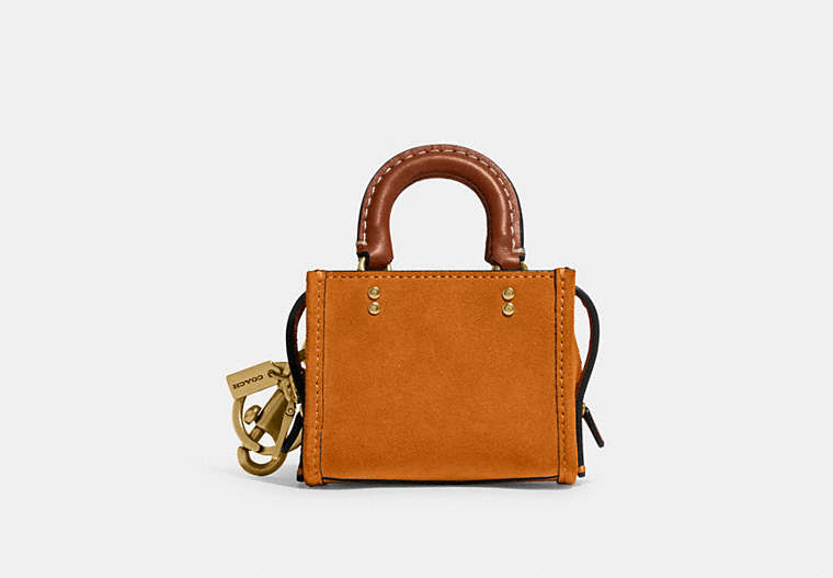 COACH®,MINI ROGUE BAG CHARM,Glovetanned Leather,Mini,Brass/Papaya,Front View