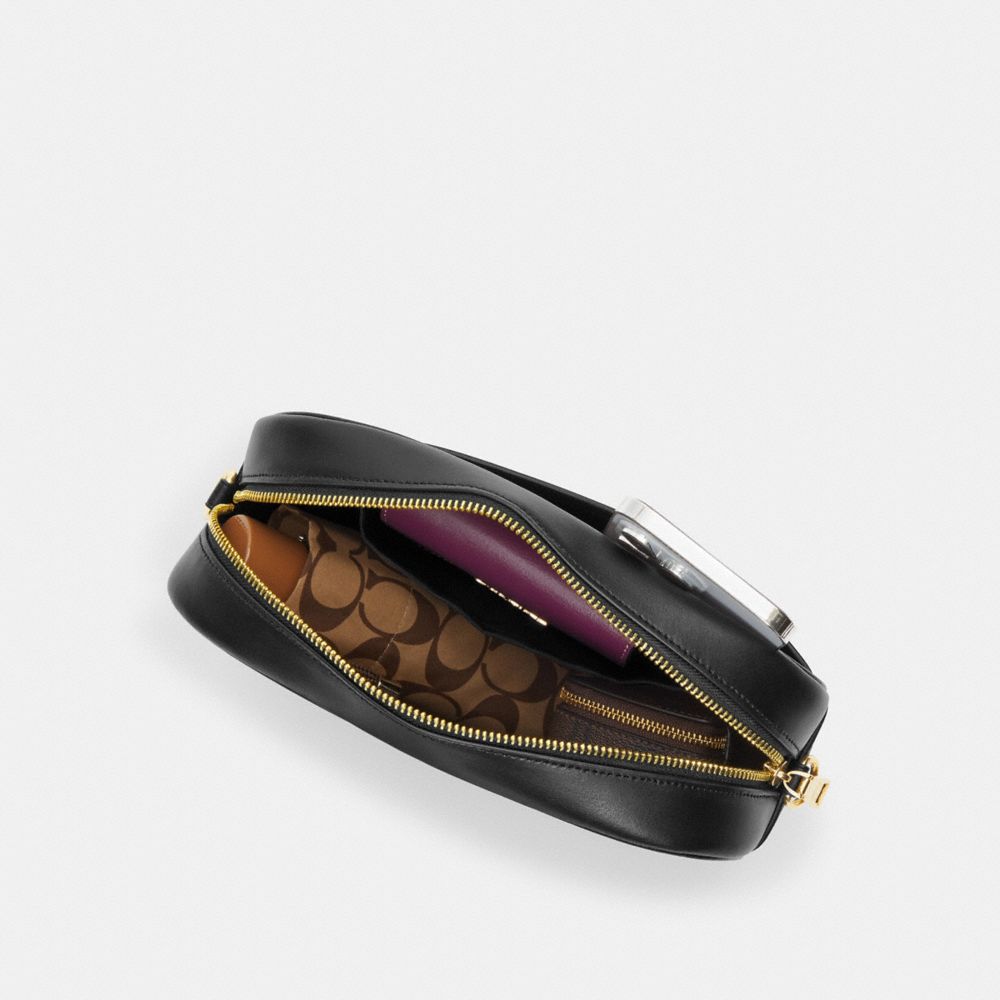 COACH®,SAC POUR APPAREIL PHOTO JAMIE EN TOILE SIGNATURE,Tissu en toile exclusif,Or/Brun noir,Inside View, Top View