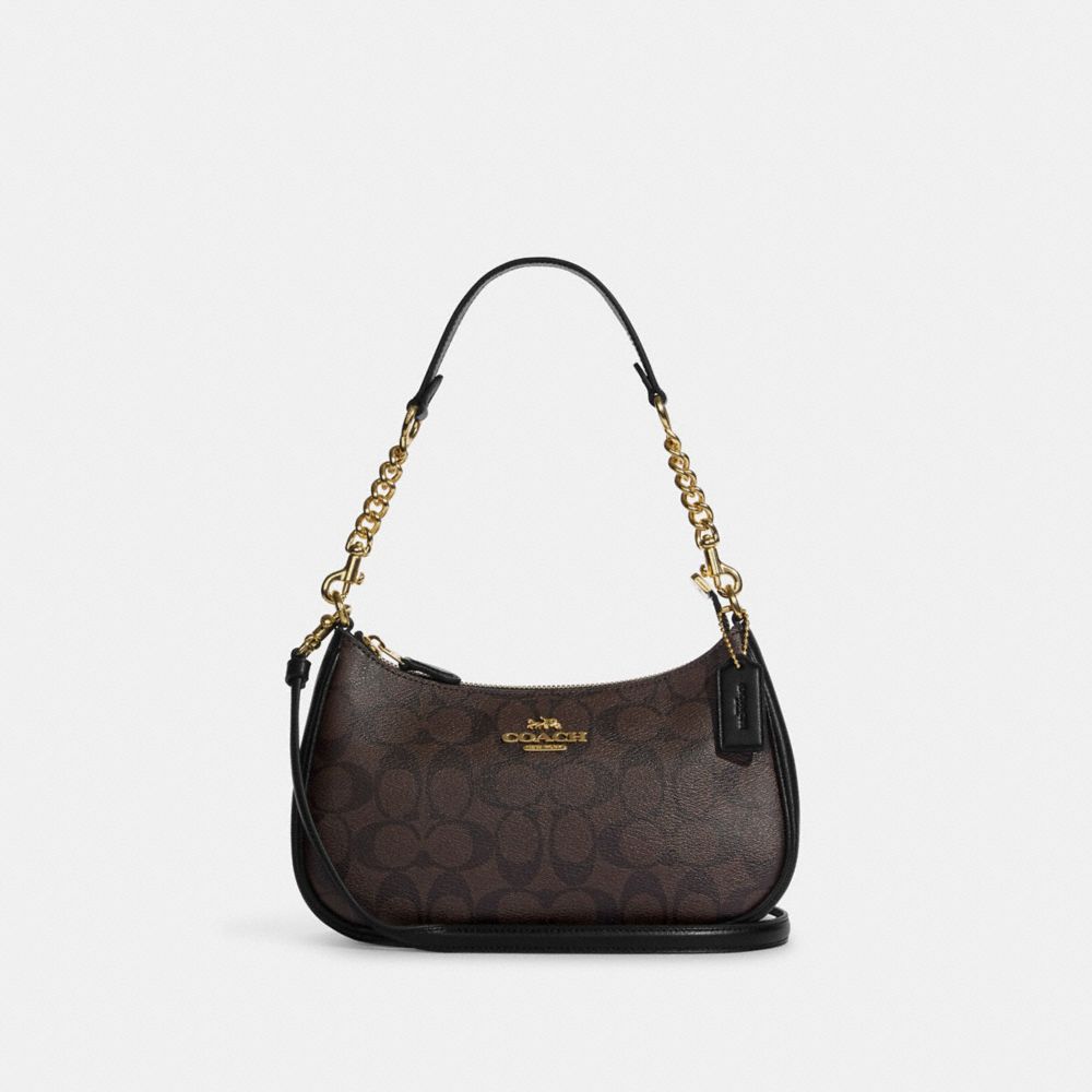 COACH®,TERI SHOULDER BAG IN SIGNATURE CANVAS,Signature Canvas,Medium,Anniversary,Gold/Brown Black,Front View