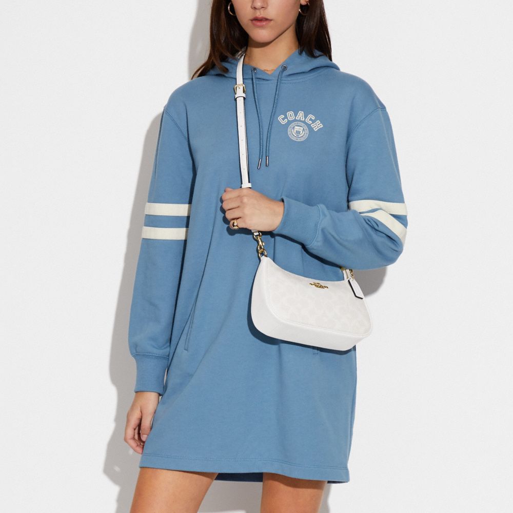 COACH®,Teri Shoulder Bag In Signature Canvas,Canvas,Leather,Shoulder Bag,PVC,Color Block,Logo,Gold Metal,Day Party,Multi Color,Detail View