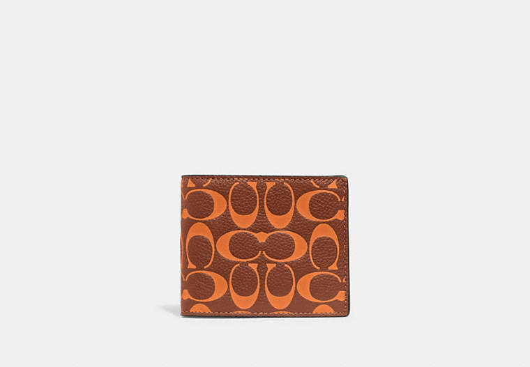 COACH®,3-IN-1 WALLET IN SIGNATURE LEATHER,Polished Pebble Leather,Saddle/Papaya,Front View