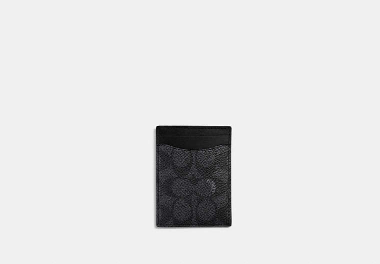 COACH®,MONEY CLIP CARD CASE IN SIGNATURE CANVAS,Signature Coated Canvas,Charcoal,Front View