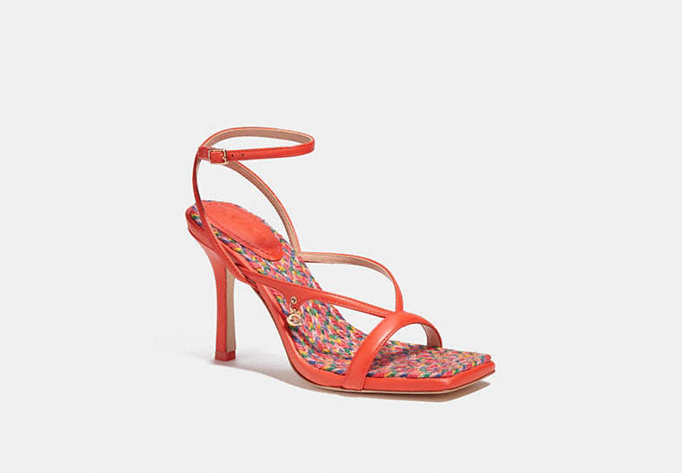 COACH®,KAIA SANDAL,Leather,Red Orange,Front View