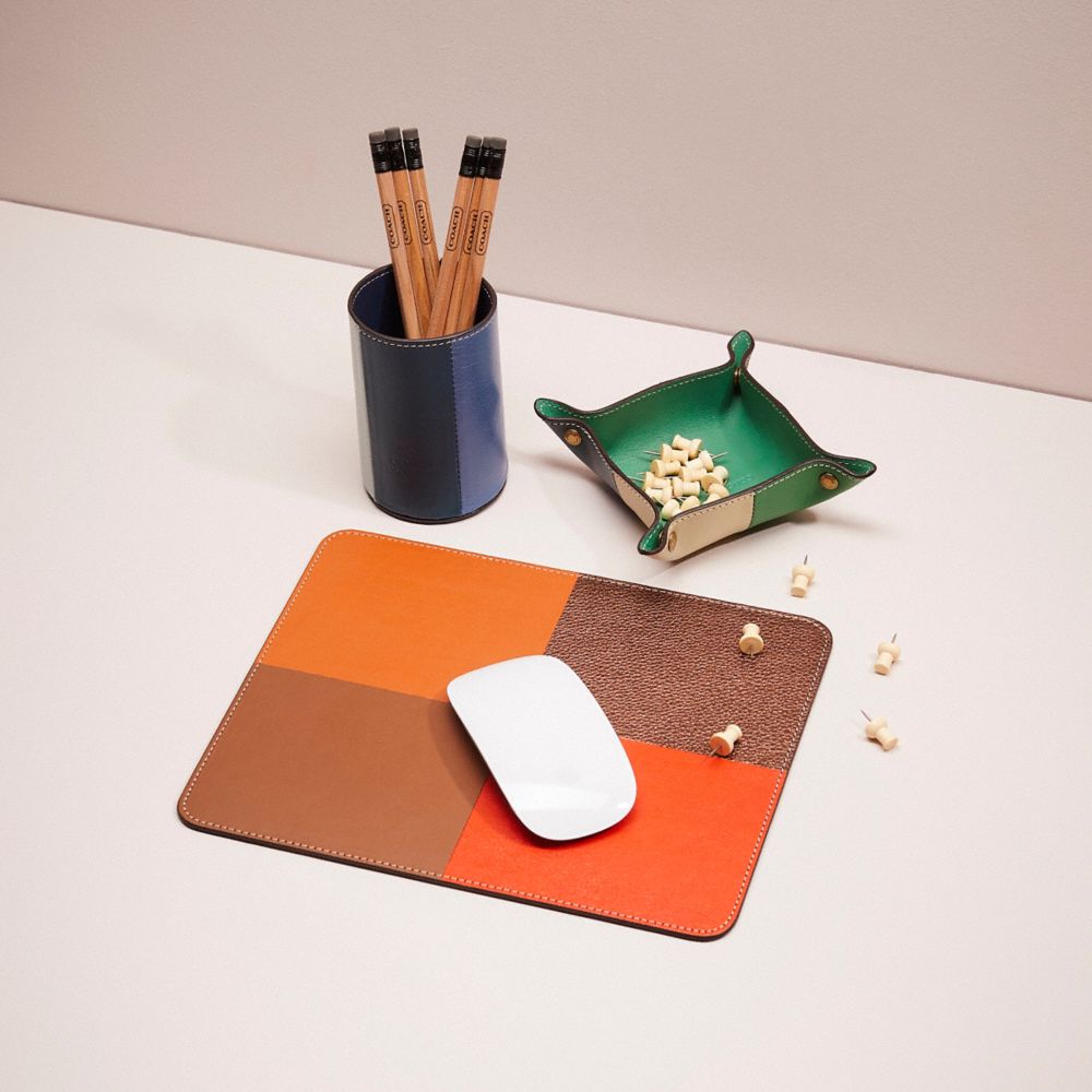 Coach Remade Colorblock Leather Mouse Pad, Pencil Cup And Leather Tray