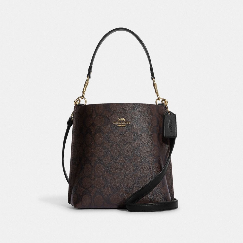 COACH®,MOLLIE BUCKET BAG 22 IN SIGNATURE CANVAS,Signature Canvas,Medium,Everyday,Gold/Brown Black,Front View