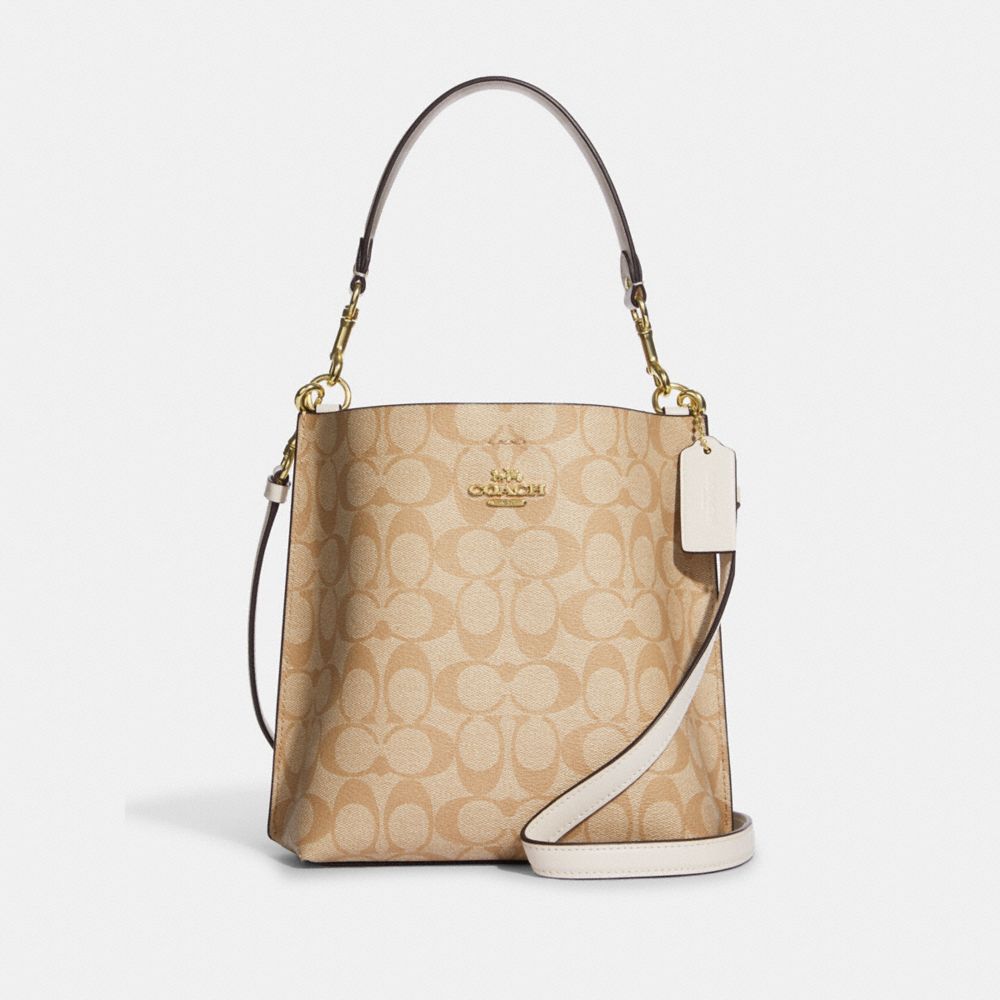 COACH®,MOLLIE BUCKET BAG 22 IN SIGNATURE CANVAS,Signature Canvas,Medium,Everyday,Gold/Light Khaki Chalk,Front View