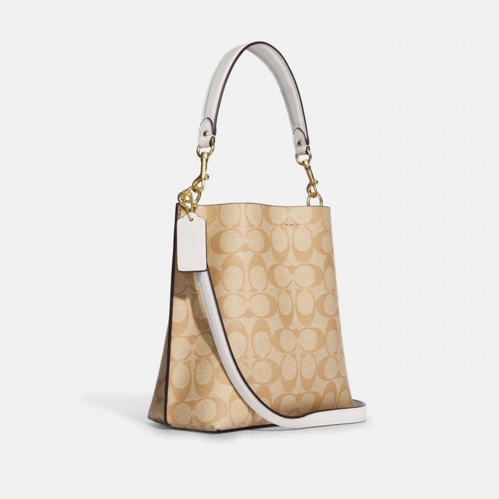 COACH®,MOLLIE BUCKET BAG 22 IN SIGNATURE CANVAS,Signature Canvas,Medium,Everyday,Gold/Light Khaki Chalk,Angle View