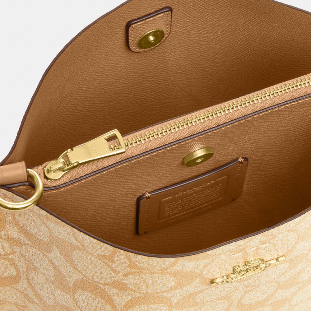 COACH®,Mollie Bucket Bag 22 In Signature Canvas,Leather,Canvas,Crossbody,PVC,Logo,Gold Metal,Casual,Beige,Closer View