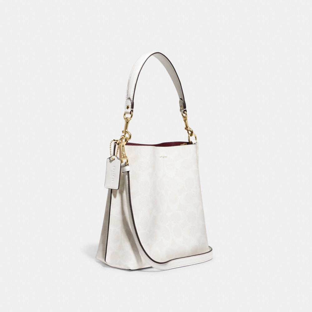 COACH®,Mollie Bucket Bag 22 In Signature Canvas,Leather,Canvas,Crossbody,PVC,Logo,Gold Metal,Casual,Multi Color,Angle View