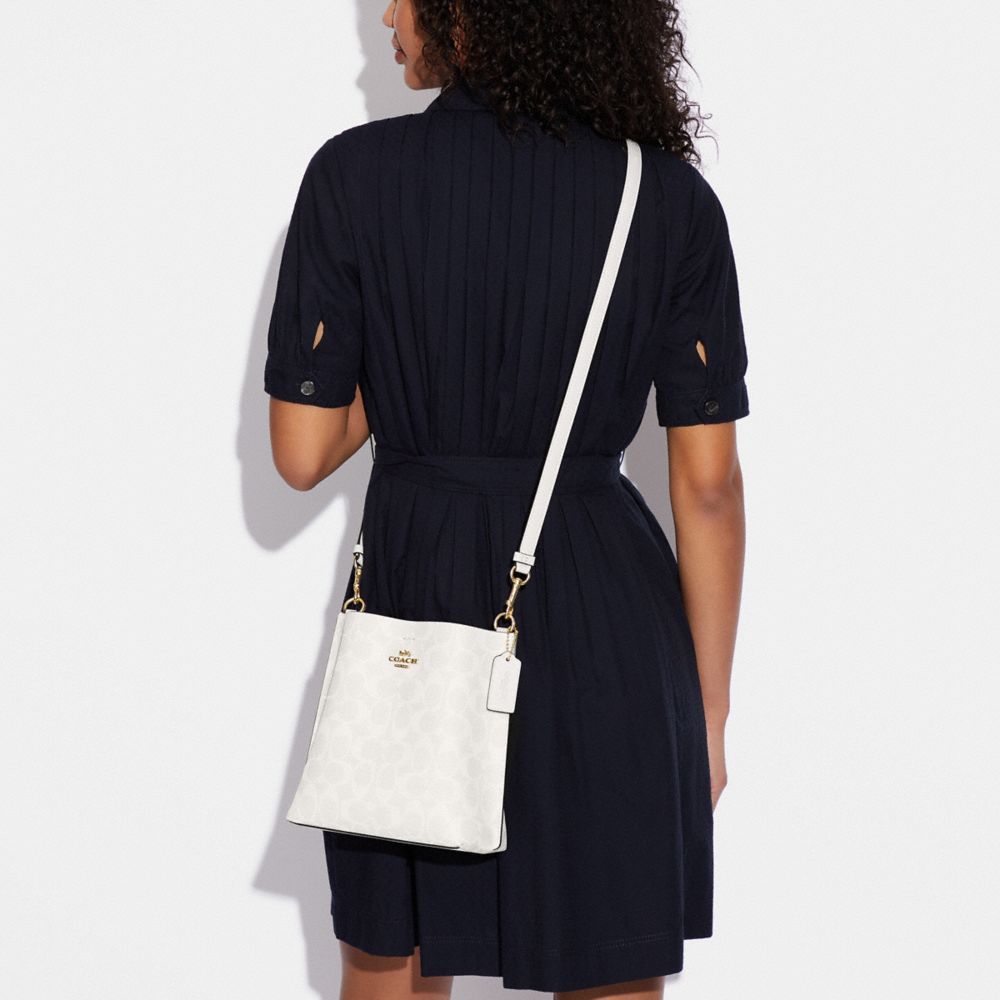 COACH®,Mollie Bucket Bag 22 In Signature Canvas,Leather,Canvas,Crossbody,PVC,Logo,Gold Metal,Casual,Multi Color,Detail View